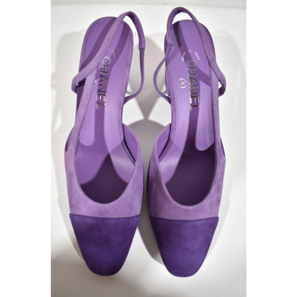 Chanel 23S Mademoiselle Coco Sling Purple Suede Slingback Sandal Block Heel 40.5 - Picture 7 of 11